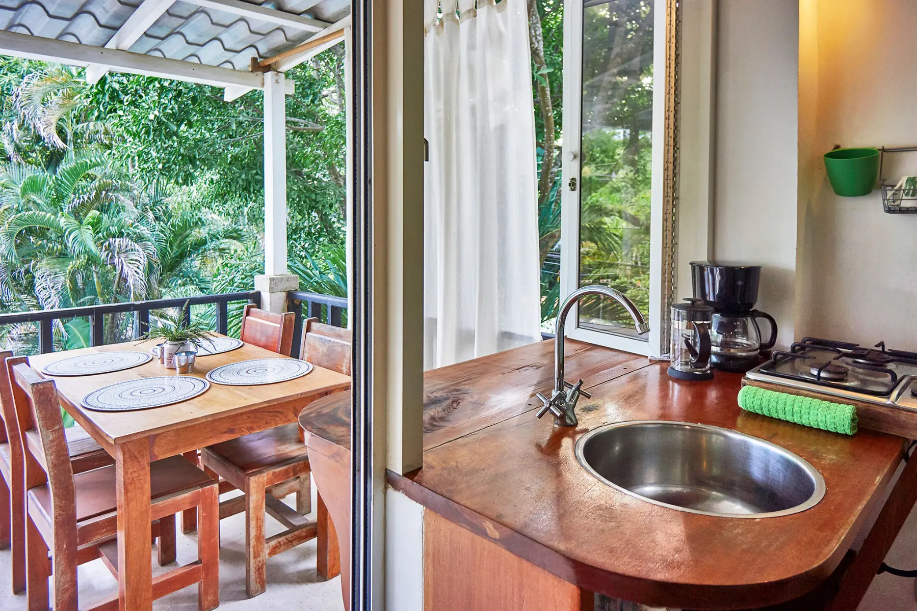 Green apartment — loft mezzanine with pool view balcony